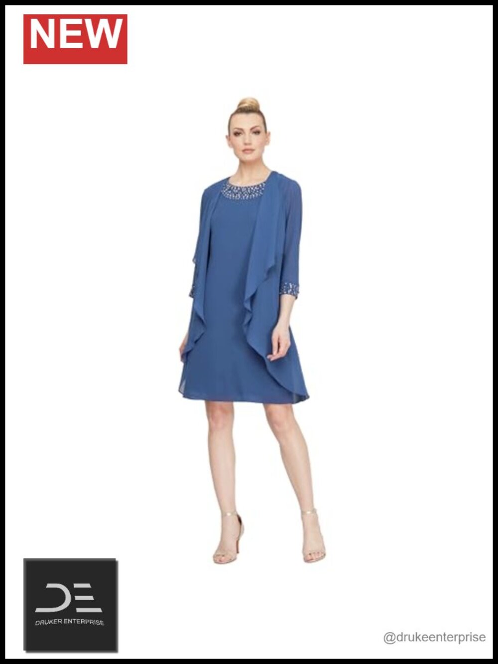 S.L. Fashions Chiffon Two-Piece Jacket Dress Beaded Neck Formal